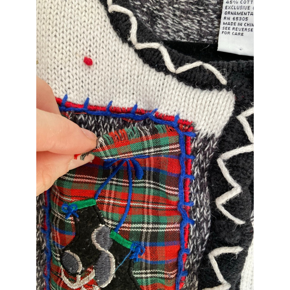 Vintage Christmas Patchwork Cardigan Quiet Luxury Holiday Cottagecore L - Picture 9 of 10